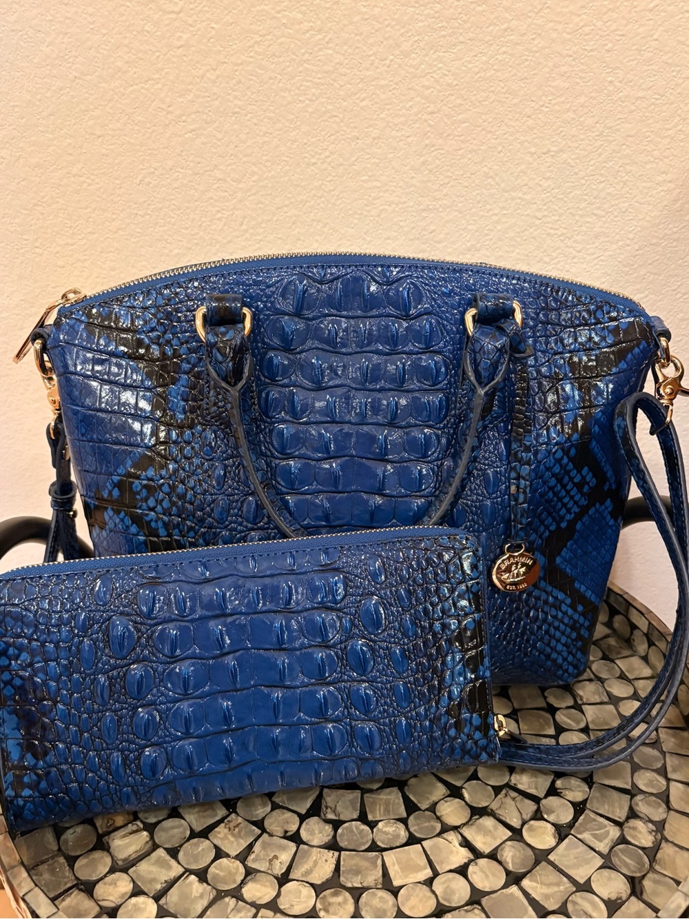 Brahmin Duxbury Royal Blue Croc-Embossed Satchel and Skyler Clutch